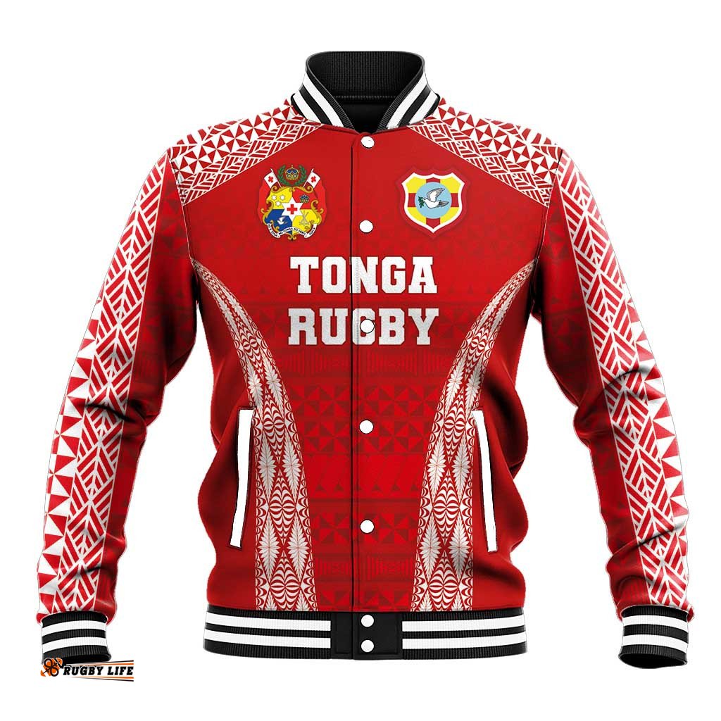 Custom Tonga Pacific Rugby 2024 Baseball Jacket Ngatu Tribal Pattern