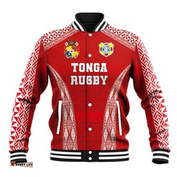 Custom Tonga Pacific Rugby 2024 Baseball Jacket Ngatu Tribal Pattern