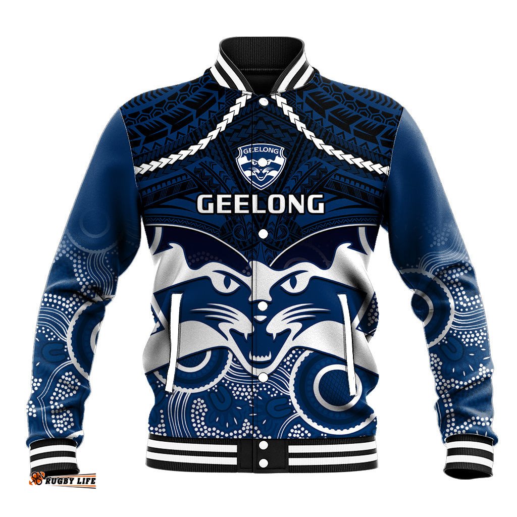 Geelong Football Baseball Jacket Go Cats Aboriginal Mix Polynesian Pattern