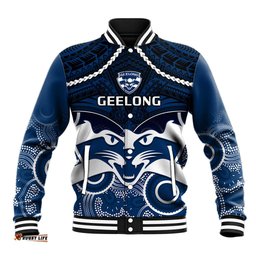 Geelong Football Baseball Jacket Go Cats Aboriginal Mix Polynesian Pattern