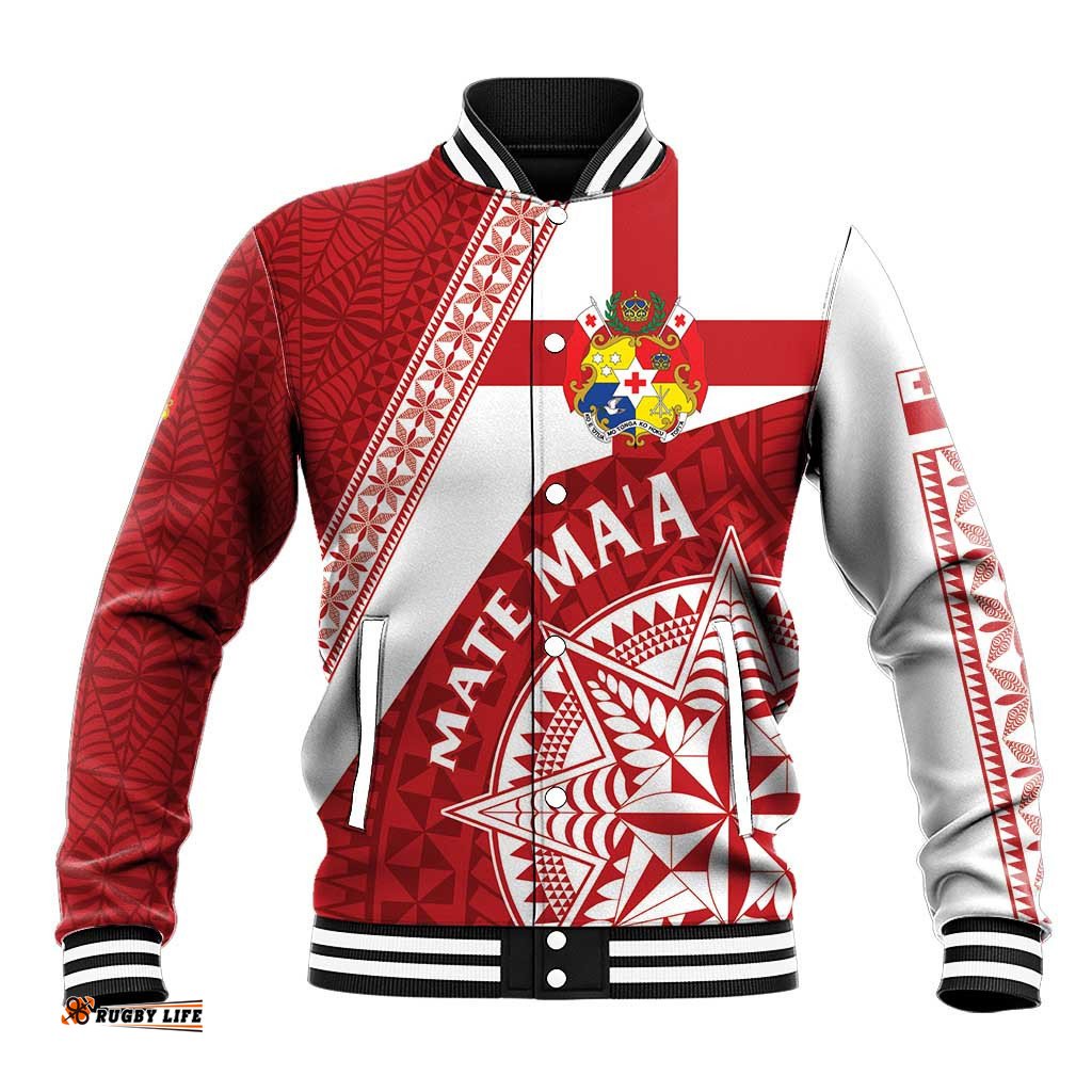 Custom Tonga Rugby Mate Maa Baseball Jacket Ngatu Pattern