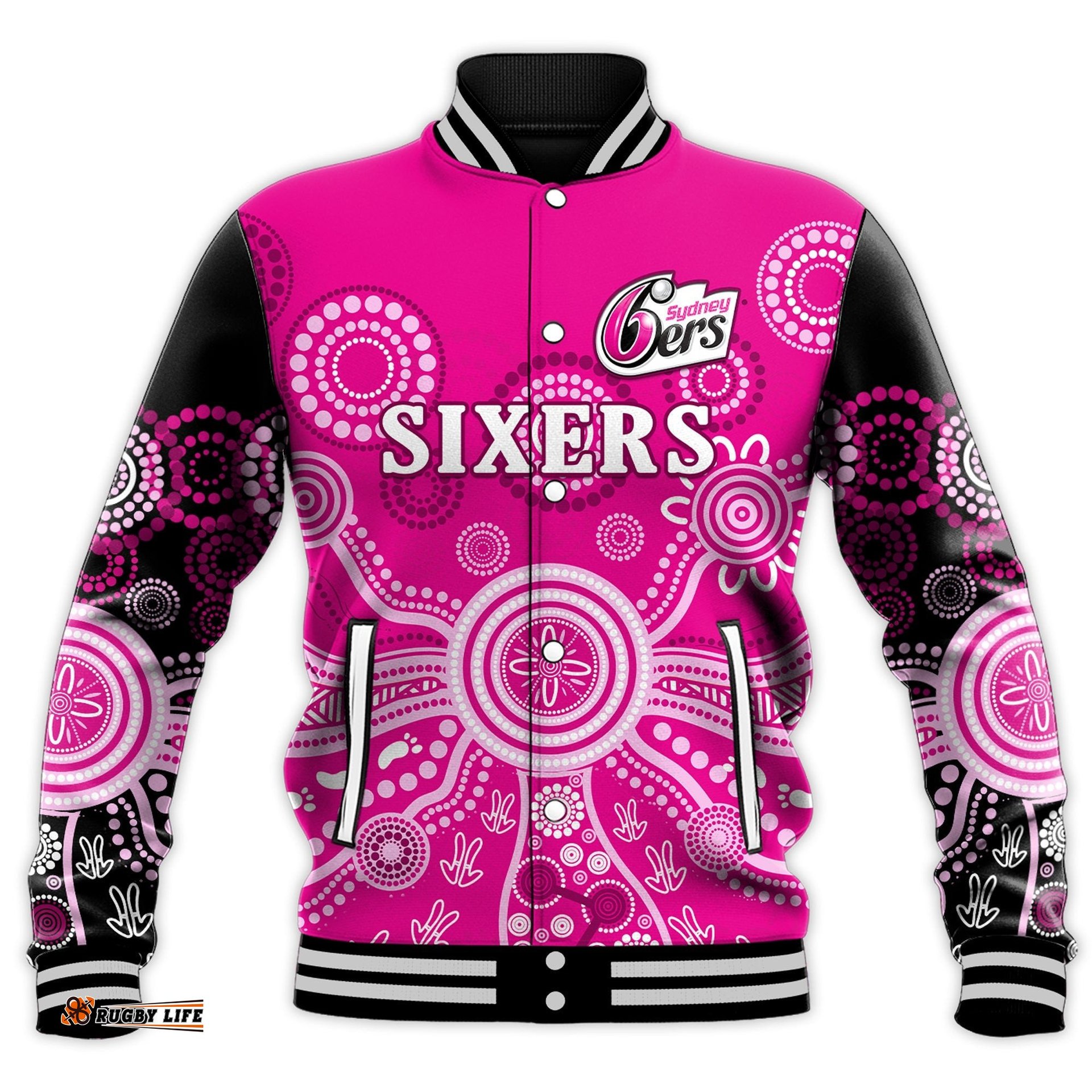 Sydney Sixers Baseball Jacket Cricket Indigenous Australian Art Ver.01