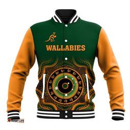 Custom Text And Number Wallabies Rugby Baseball Jacket Aussie Go Champions Indigenous Green