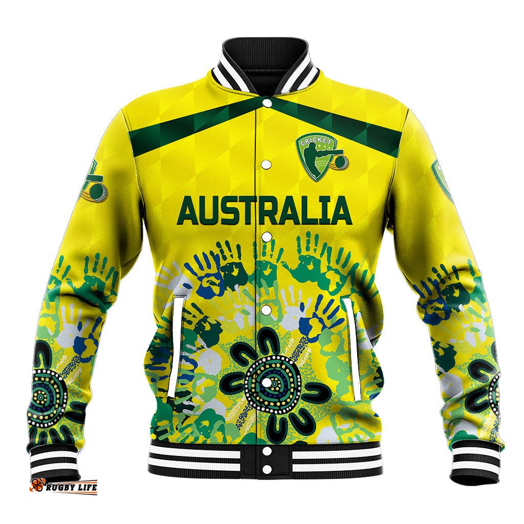 Custom Personalised Australia Cricket Baseball Jacket Aboriginal Style Unique - Yellow