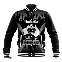 Personalised Australia King Birthday Baseball Jacket Australian Map With Crown Black Version