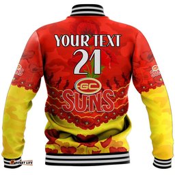 Custom Personalised Suns Football ANZAC Baseball Jacket Lest We Forget