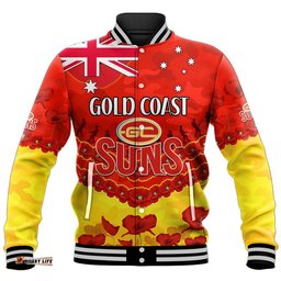 Custom Personalised Suns Football ANZAC Baseball Jacket Lest We Forget