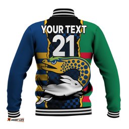 Custom Text And Number NRL Combine Rabbitohs and Eels Baseball Jacket
