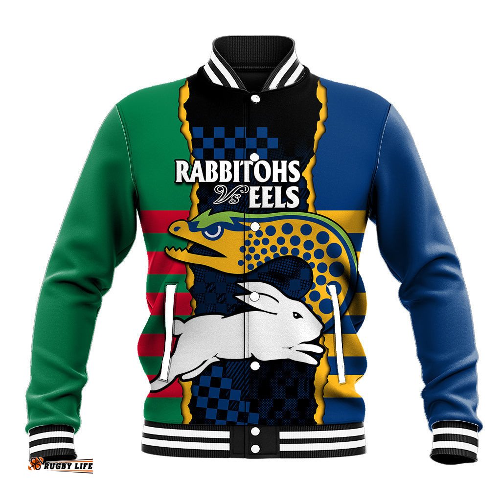 Custom Text And Number NRL Combine Rabbitohs and Eels Baseball Jacket