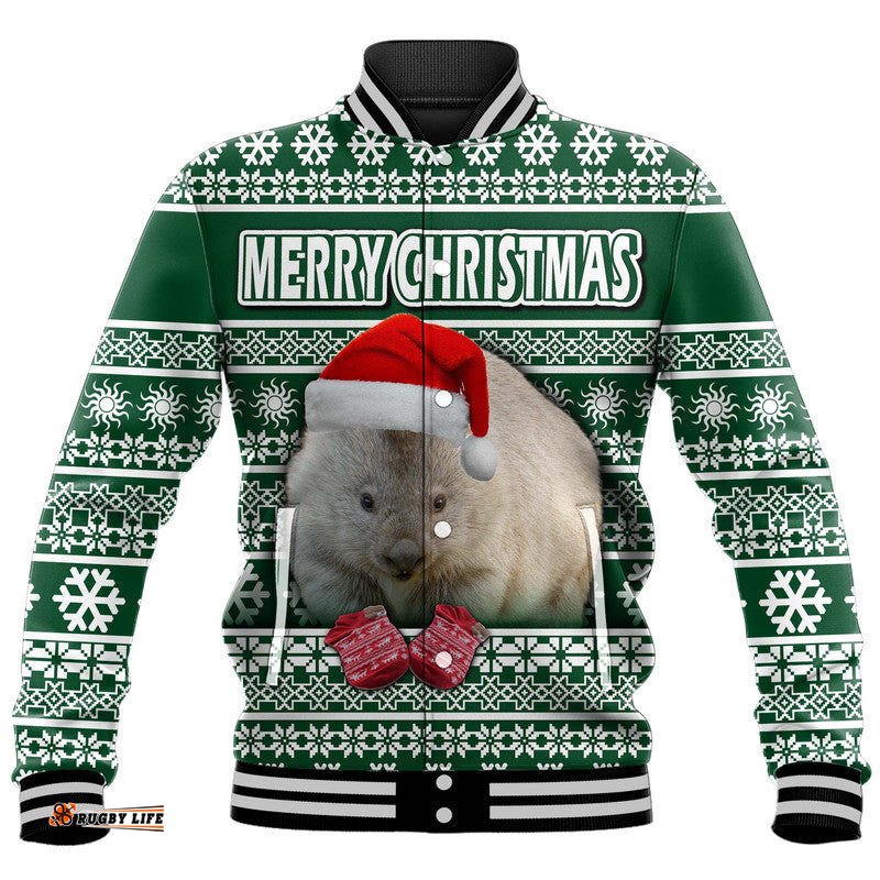 Custom Personalised Australian Wombat Christmas Vibe With Aboriginal Dot Painting Style Baseball Jacket