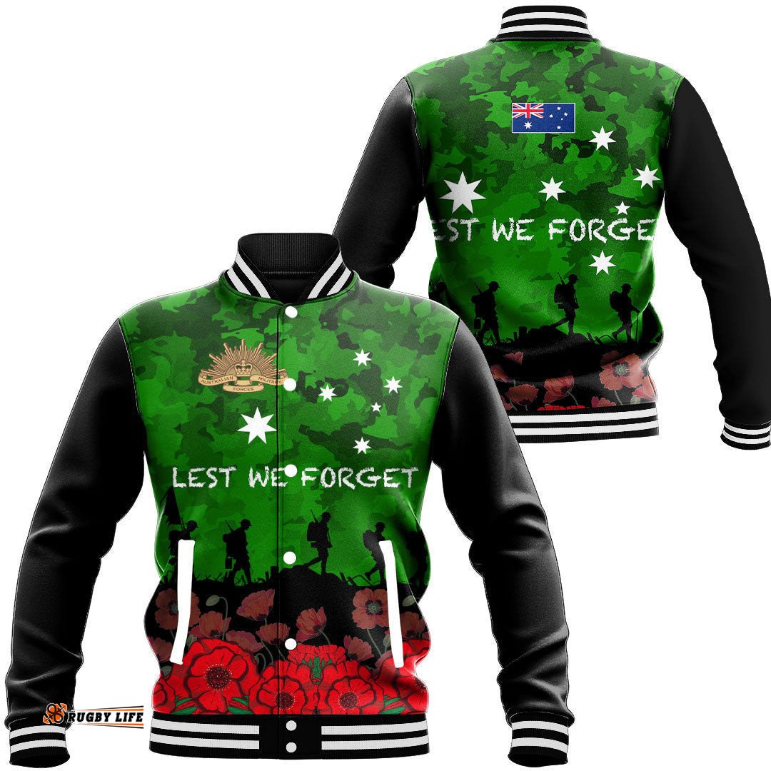 Vibe Hoodie Clothing - Australia Anzac Day Camouflage & Poppy Baseball Jacket