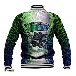 Personalised New Zealand Warriors Baseball Jacket Maori Silver Fern Green DT02
