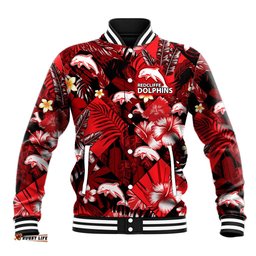 Dolphins Rugby Baseball Jacket Fashion Tropical Jungle Flowers