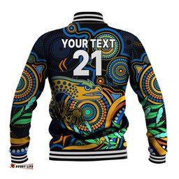 Custom Eels Rugby Aboriginal Art Baseball Jacket NAIDOC Indigenous Tribal
