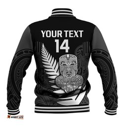 Custom Text And Number Aotearoa Rugby Sevens All Black Tiki Fern Baseball Jacket