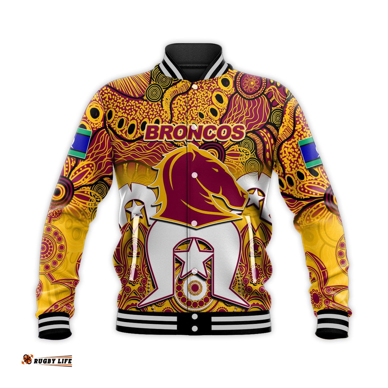 Custom Personalised Broncos Torres Strait Islanders Mix Aboriginal Baseball Jacket
