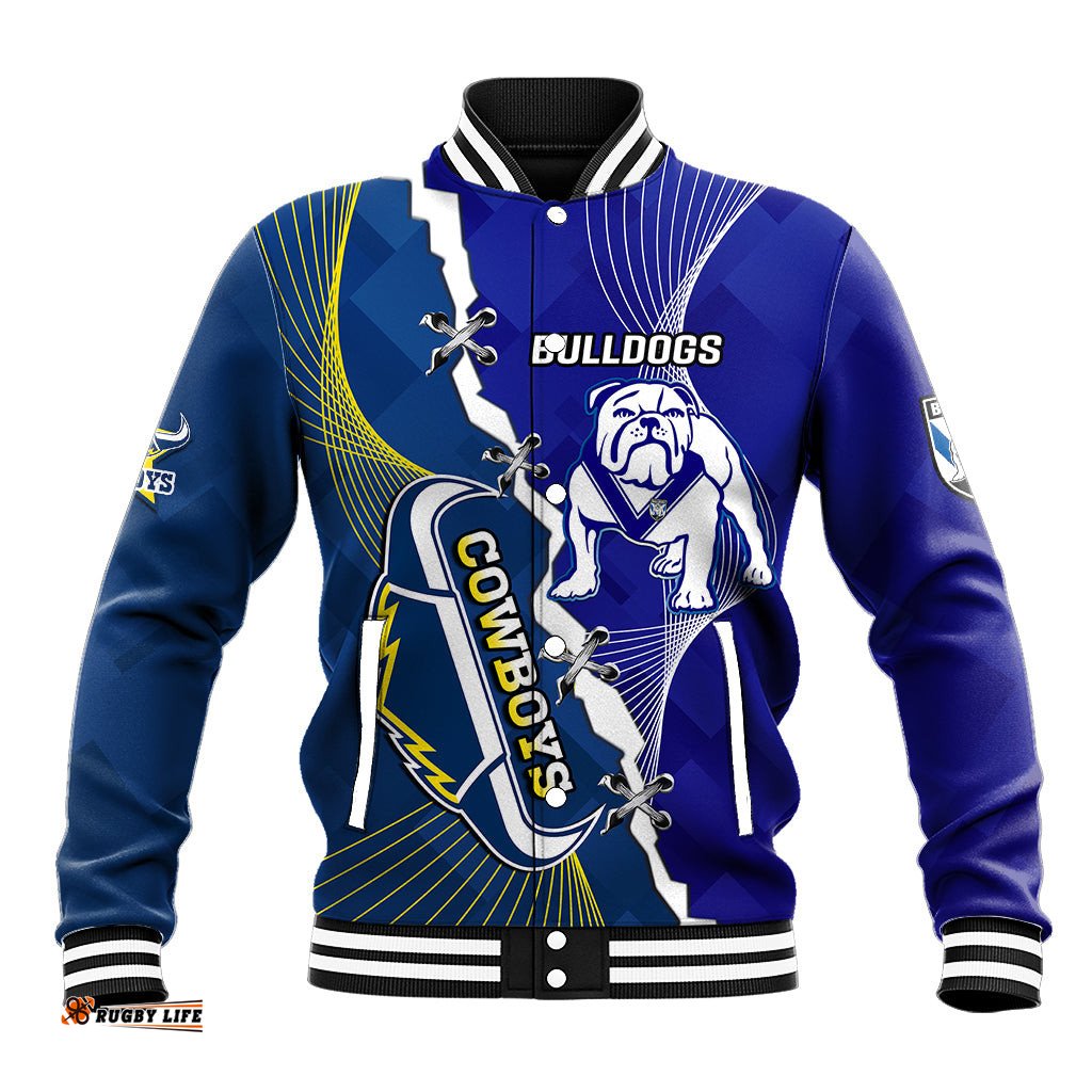 Custom Personalised Bulldogs Mix Cowboys Rugby Baseball Jacket Sporty Style