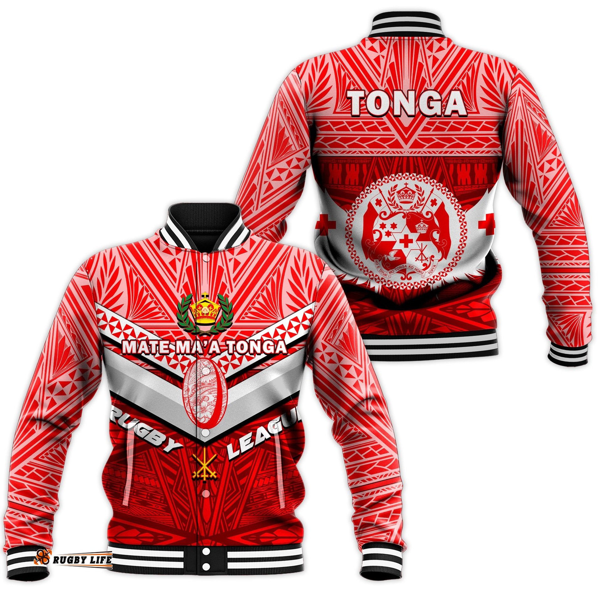 Tonga Rugby Mate Ma'a Tonga Tapa Pattern Baseball Jacket