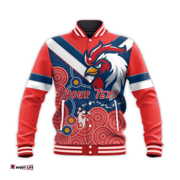 Custom Personalised RooSTERS Baseball Jacket - Red Aboriginal Rugby