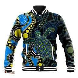 Aboriginal Turtle Baseball Jacket Blue Style