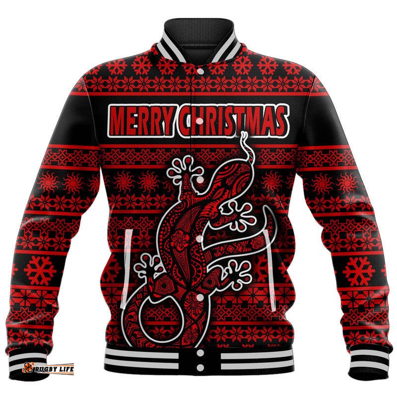 Custom Personalised Australian Lizard Christmas Vibe With Aboriginal Dot Painting Style Baseball Jacket