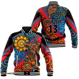 Custom Text and Number Australia Lizard and Sun Baseball Jacket Aboriginal Art Speical