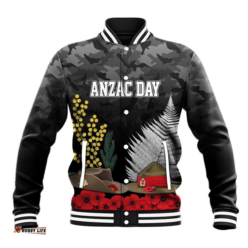 ANZAC DAY Baseball Jacket Camo Style - Slouch Hats Mix Silver Fern Golden Wattle