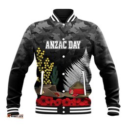 ANZAC DAY Baseball Jacket Camo Style - Slouch Hats Mix Silver Fern Golden Wattle