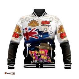 Australia Aboriginal ANZAC Baseball Jacket Remembrance Vibes - White