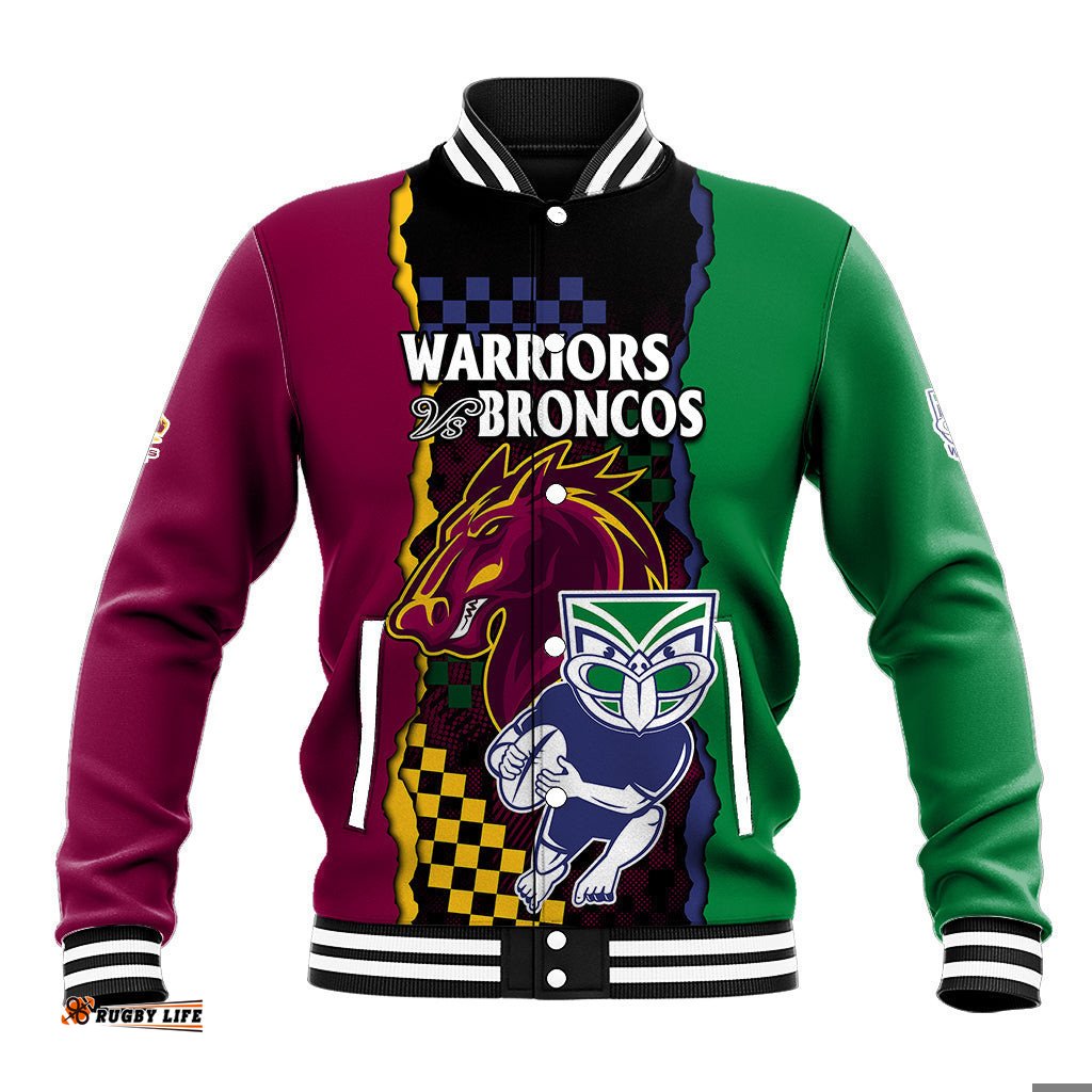 NRL Combine Warriors and Broncos Baseball Jacket Sporty Style