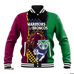 NRL Combine Warriors and Broncos Baseball Jacket Sporty Style