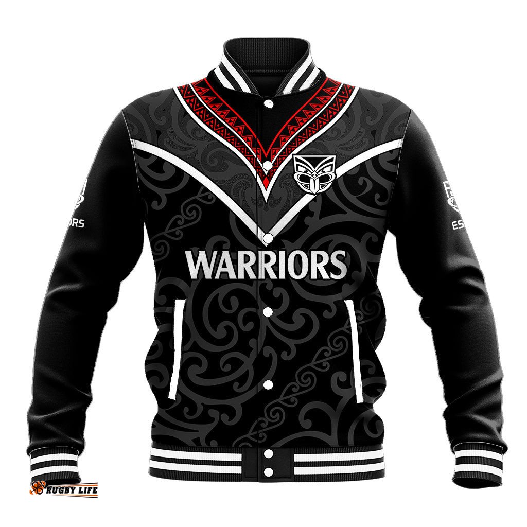 Custom Text And Number New Zealand Warriors Rugby Baseball Jacket Proud to Maori Warriors