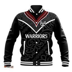 Custom Text And Number New Zealand Warriors Rugby Baseball Jacket Proud to Maori Warriors