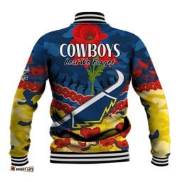 Cowboys Rugby ANZAC Baseball Jacket Lest We Forget