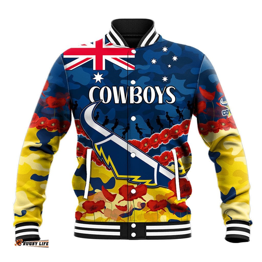 Cowboys Rugby ANZAC Baseball Jacket Lest We Forget