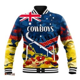 Cowboys Rugby ANZAC Baseball Jacket Lest We Forget