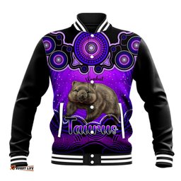 Personalised Australia Taurus Wombat Zodiac Baseball Jacket Auz Astrology Aboriginal - Purple