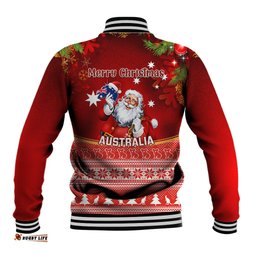 Australia Christmas Baseball Jacket Xmas In July Happy Santa Claus With Map Red Style