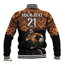 Cusrom Australia Wallabies Rugby Baseball Jacket Hibiscus and Turtle With Polynesian Pattern