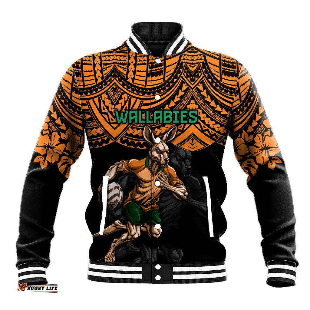 Cusrom Australia Wallabies Rugby Baseball Jacket Hibiscus and Turtle With Polynesian Pattern