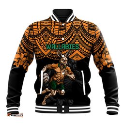 Cusrom Australia Wallabies Rugby Baseball Jacket Hibiscus and Turtle With Polynesian Pattern