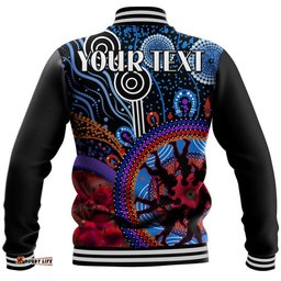 Custom Personalised Australia ANZAC Day Baseball Jacket Aboriginal Military and Poppy Flowers Style