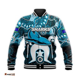 Custom Personalised Sharks Torres Strait Islanders Mix Aboriginal Baseball Jacket