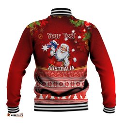 Personalised Australia Christmas Baseball Jacket Xmas In July Happy Santa Claus With Map Red Style