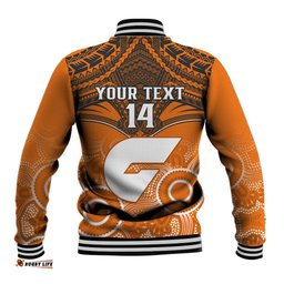 Personalised Giants Football Baseball Jacket GWS Aboriginal Mix Polynesian Pattern