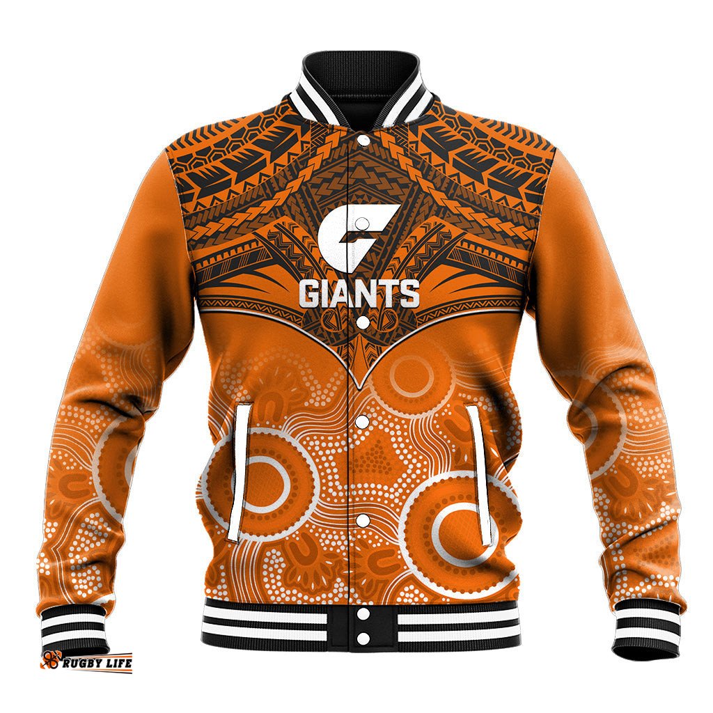 Personalised Giants Football Baseball Jacket GWS Aboriginal Mix Polynesian Pattern