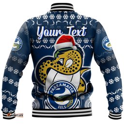 Custom Personalised Parramatta Eels Christmas Vibe With Aboriginal Dot Panting Style Baseball Jacket