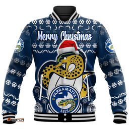 Custom Personalised Parramatta Eels Christmas Vibe With Aboriginal Dot Panting Style Baseball Jacket