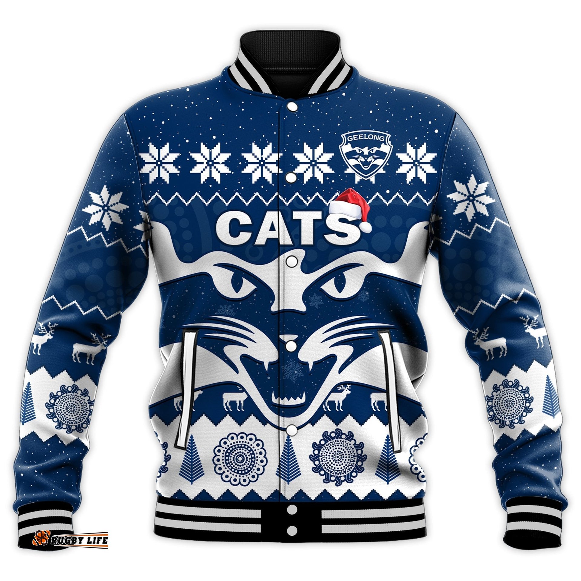 Cats Football Christmas Baseball Jacket Geelong Aboriginal Painting