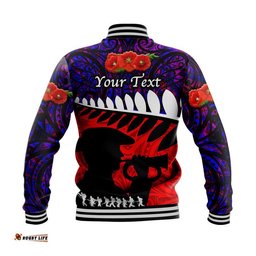New Zealand Maori ANZAC Baseball Jacket Remembrance Soldier - Purple